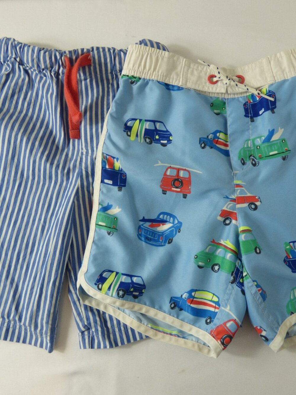 Mini Boden Boys' Cotton Stripe Shorts & Print Swim Trunks, Size 9-10 Years